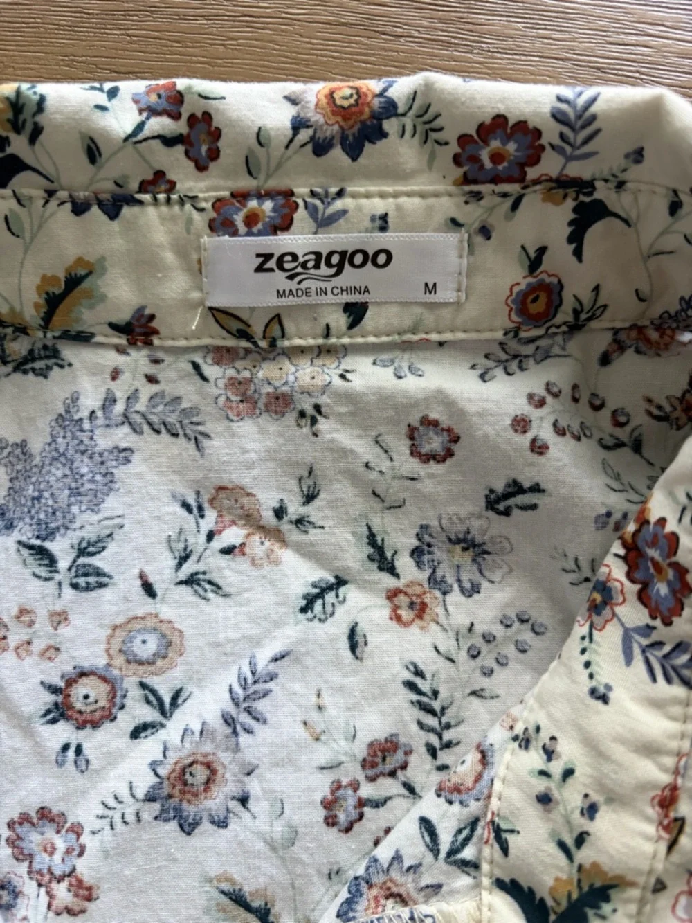 zeagoo Cream Floral Short-Sleeve Button-Down Shirt Dress - Picture 7 of 8